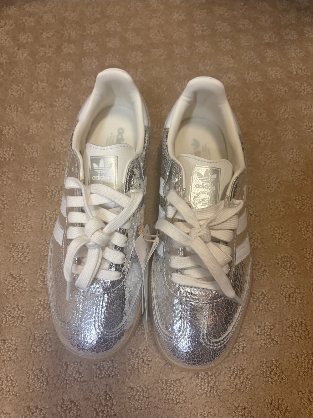 adidas Women Silver Samba Metallic Lace-Up Sneakers